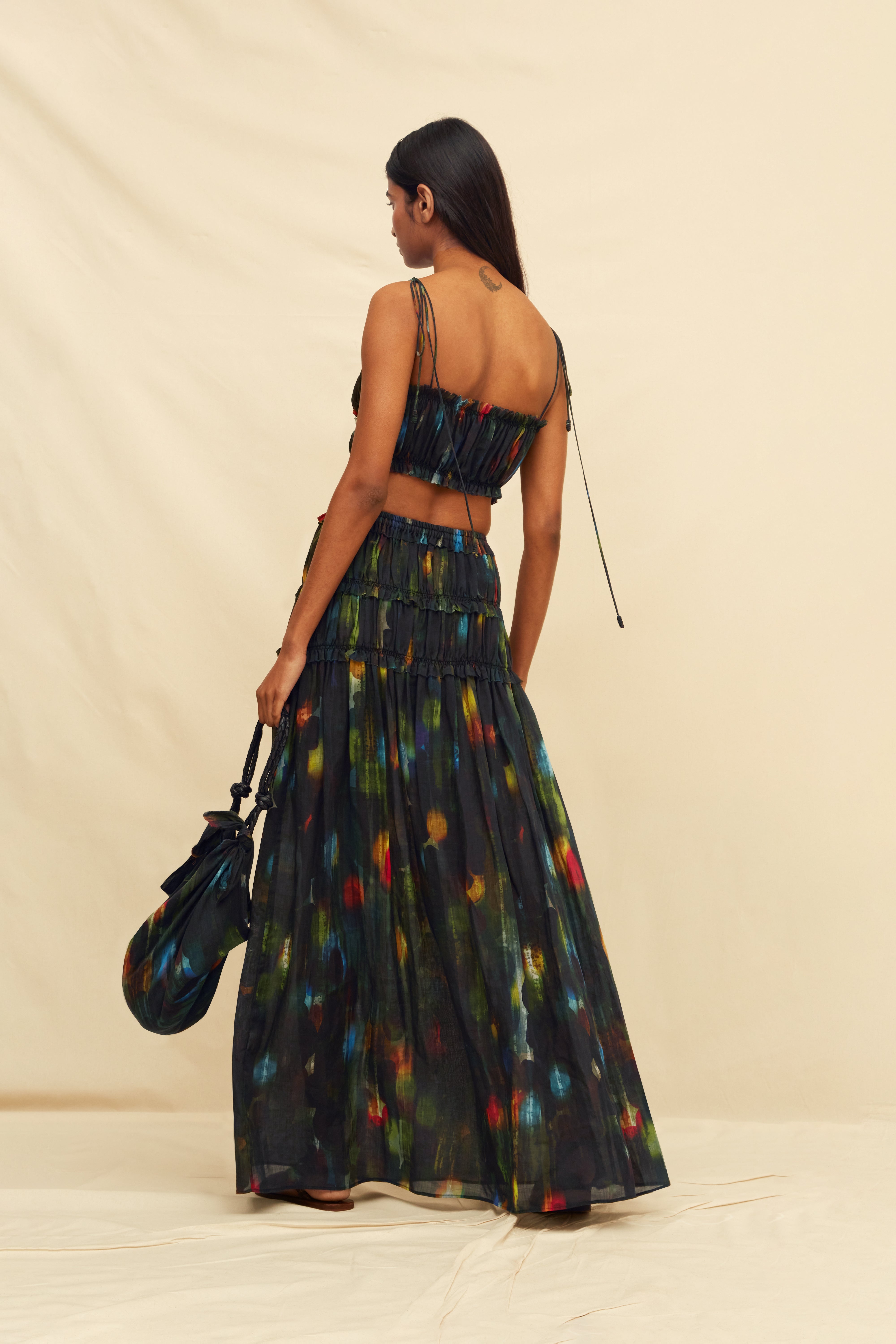 Maelis Maxi Skirt Lyocell Ramie - Rainforest Dark