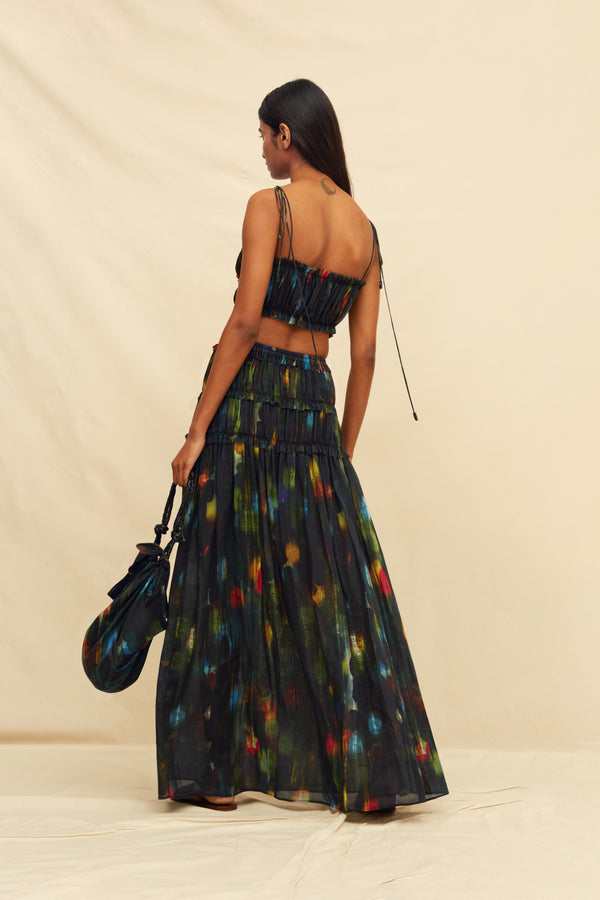 Maelis Maxi Skirt Lyocell Ramie - Rainforest Dark