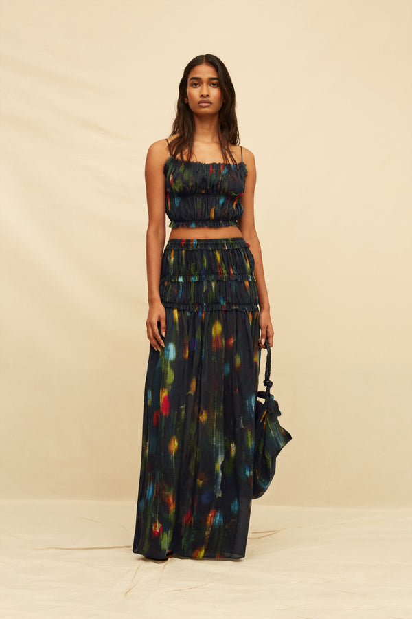 Maelis Maxi Skirt Lyocell Ramie - Rainforest Dark