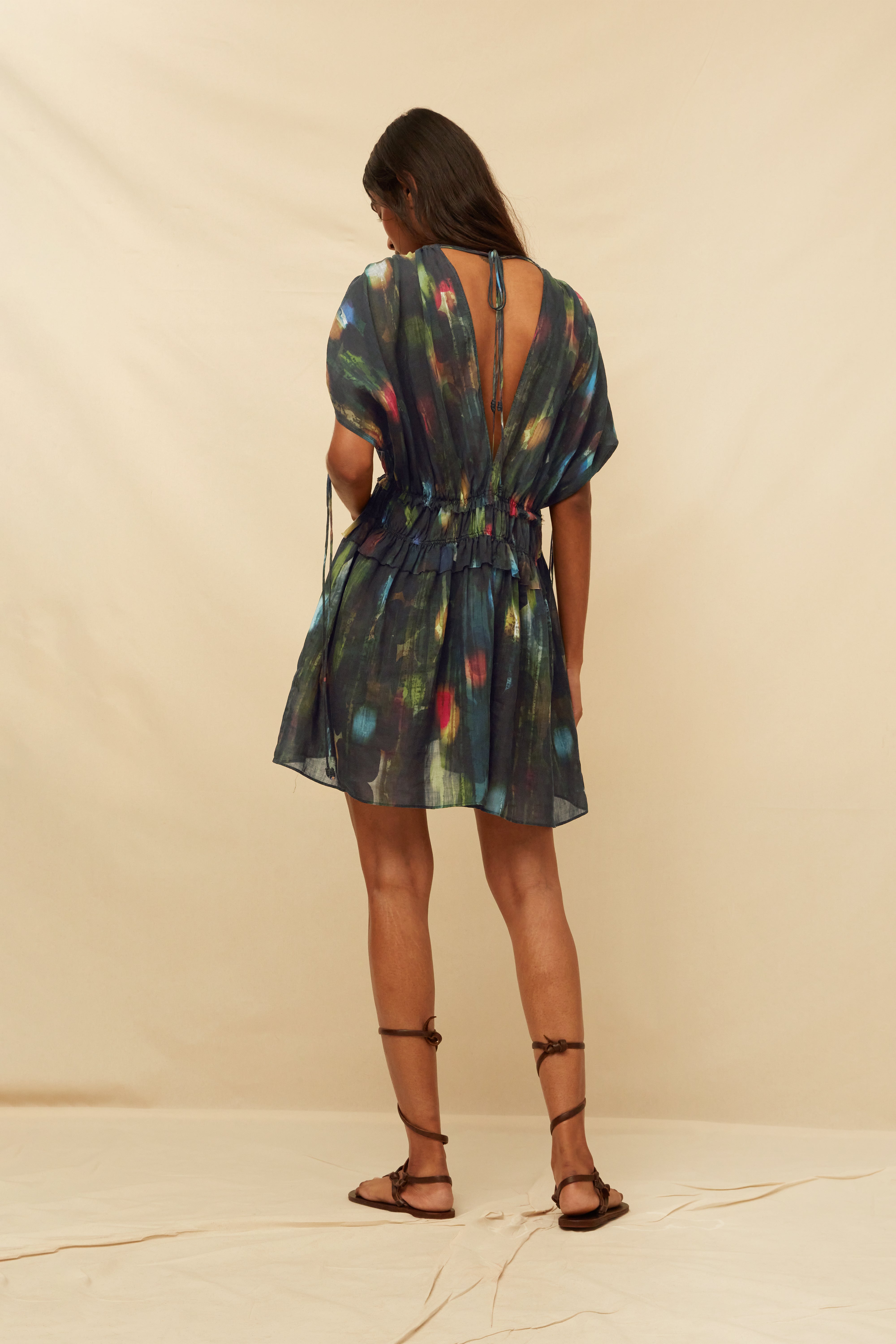 Omaya Mini Dress Lyocell Ramie - Rainforest Dark