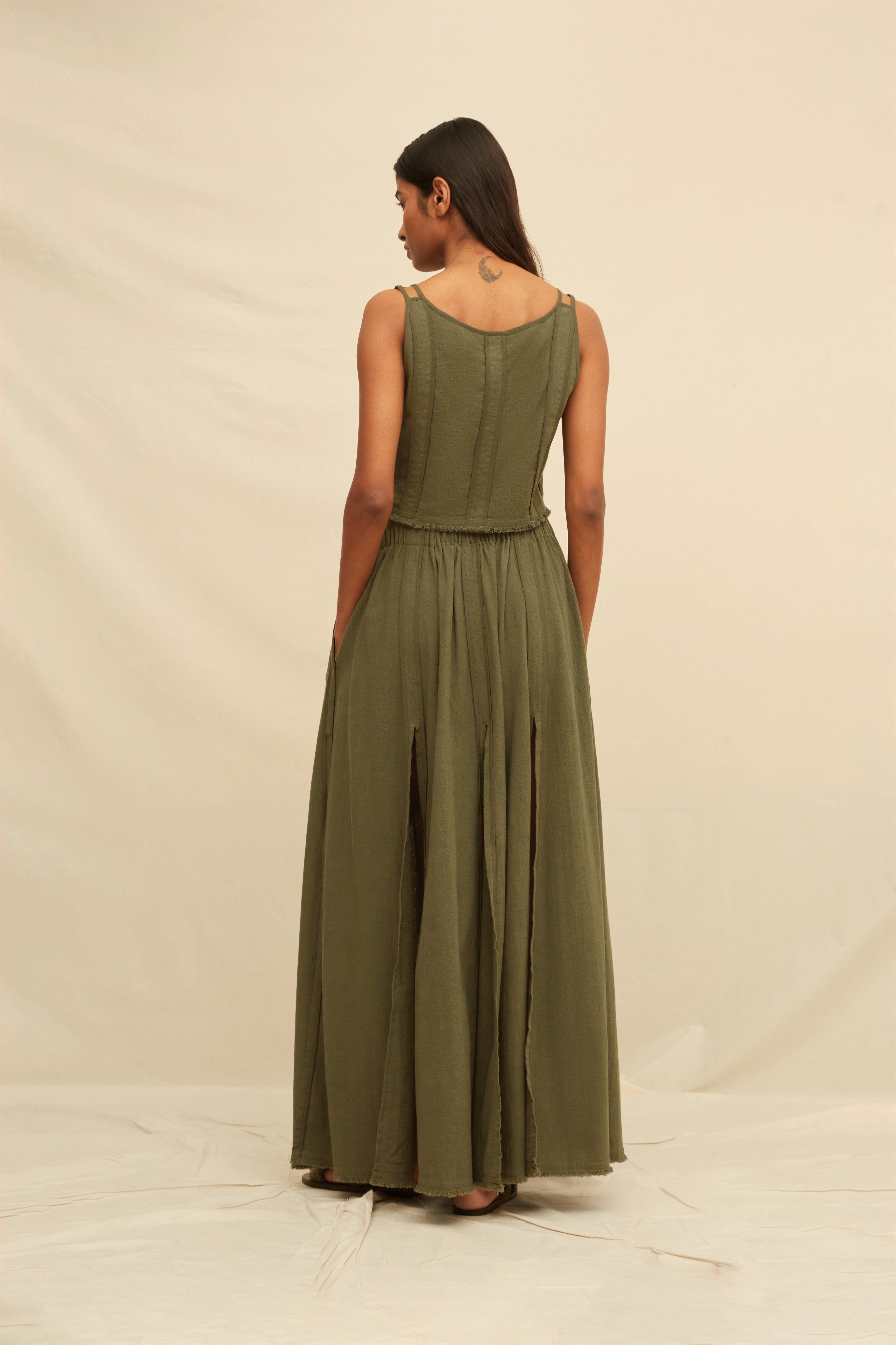 Soluna Maxi Skirt Artisanal Cotton - Olive