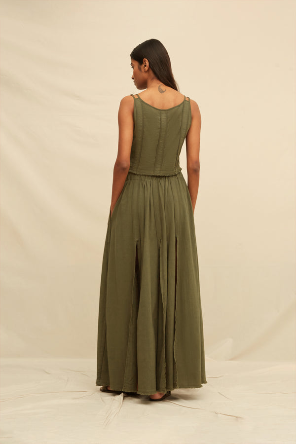 Soluna Maxi Skirt Artisanal Cotton - Olive