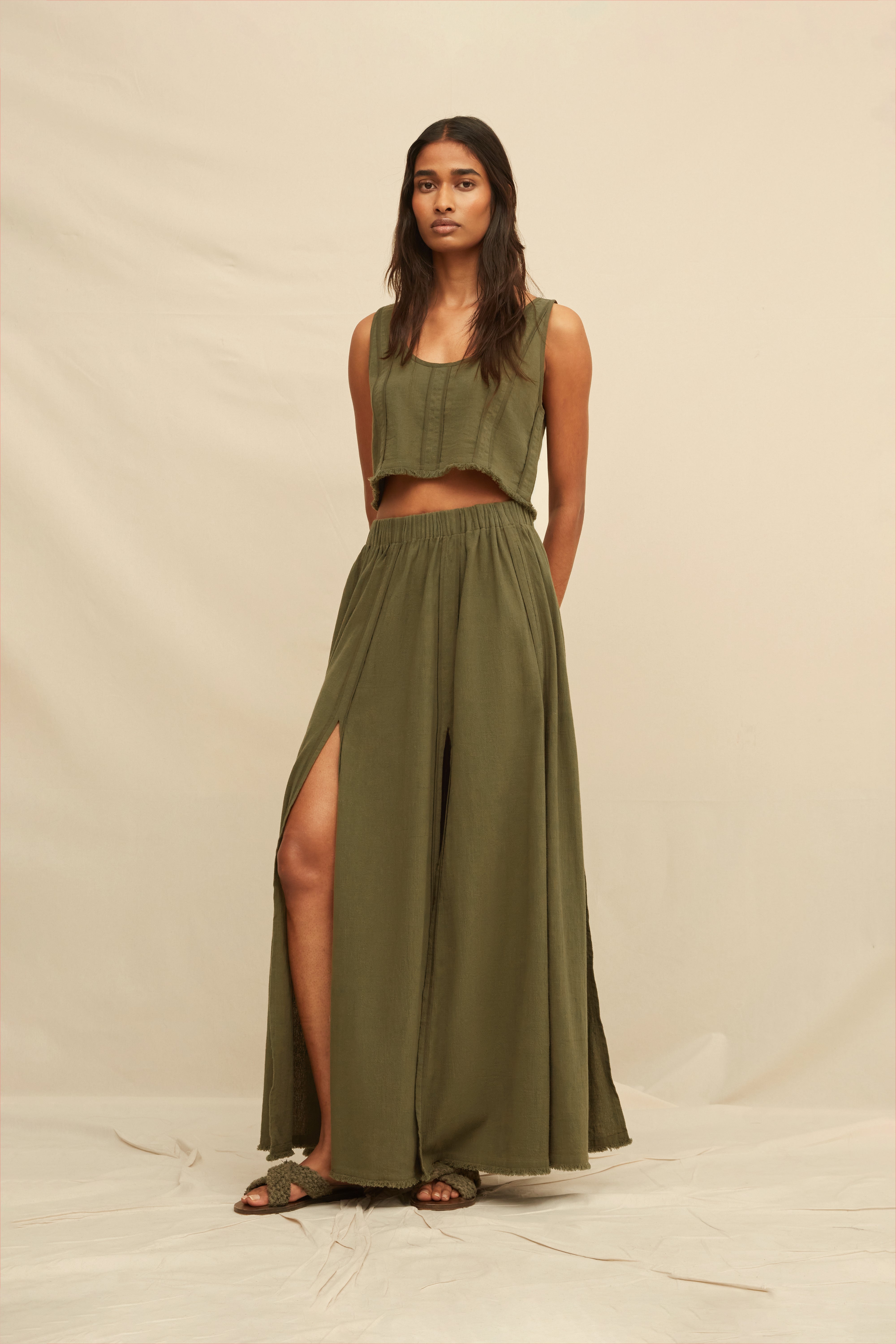 Soluna Maxi Skirt Artisanal Cotton - Olive