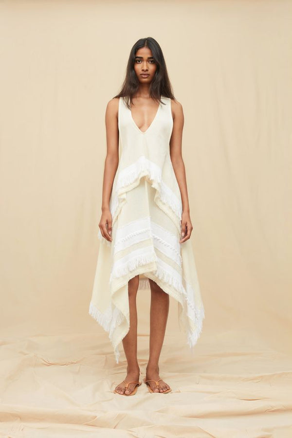 Seneca Midi Skirt Artisanal Cotton - Natural / White