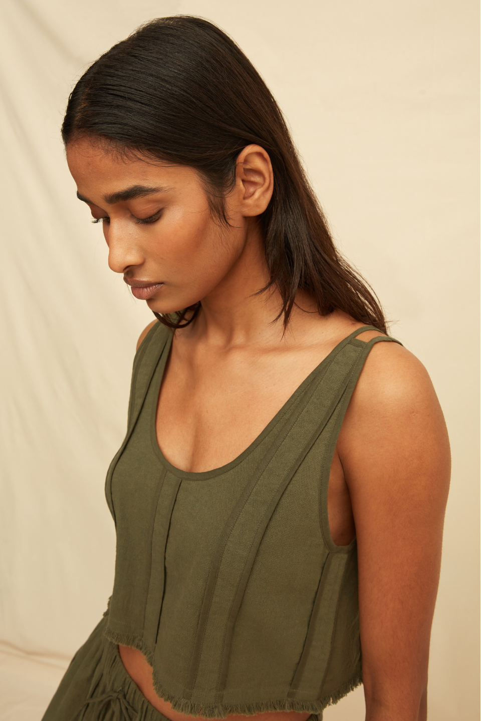 Avani Crop Vest Artisanal Cotton - Olive