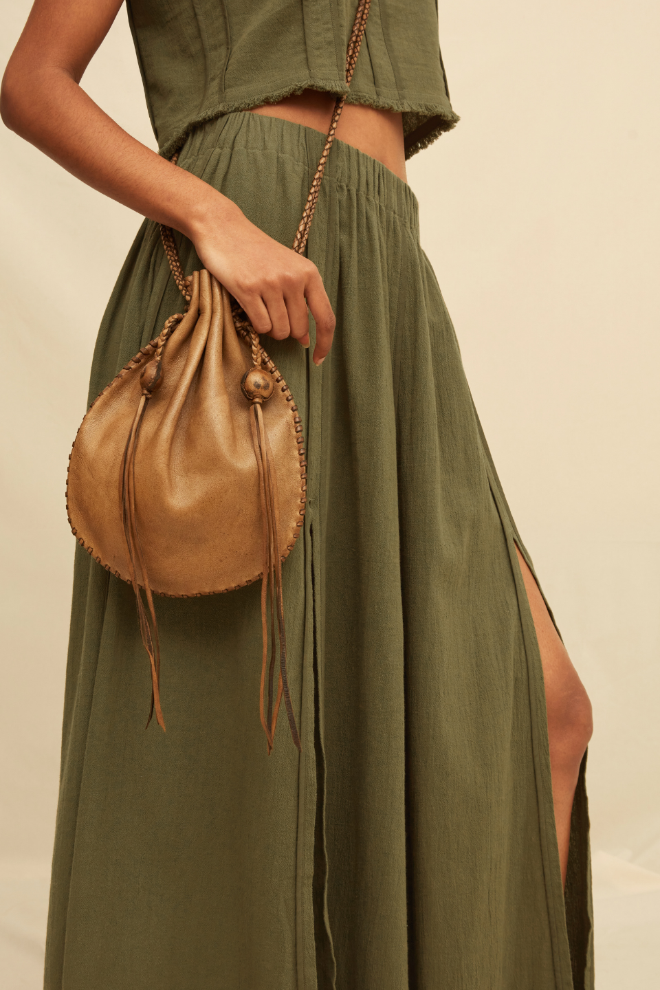 Soluna Maxi Skirt Artisanal Cotton - Olive