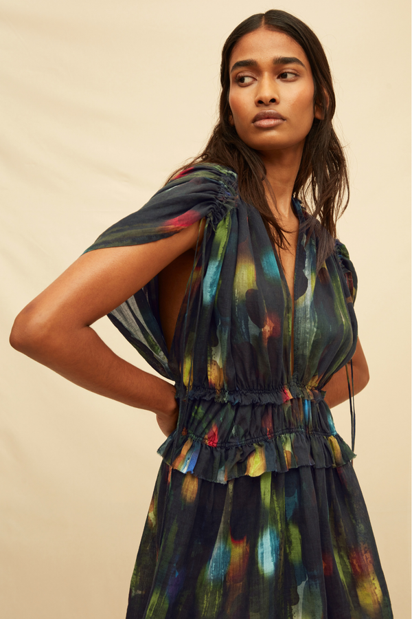 Omaya Mini Dress Lyocell Ramie - Rainforest Dark
