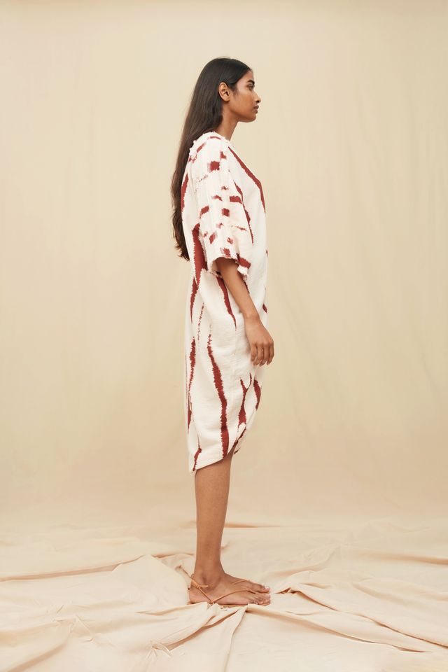 Zanura Long Kaftan Artisanal Cotton - Driftwood Stripe Pink