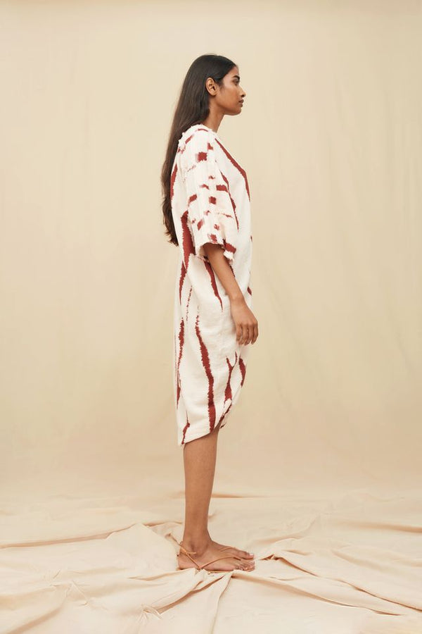 Zanura Long Kaftan Artisanal Cotton - Driftwood Stripe Pink