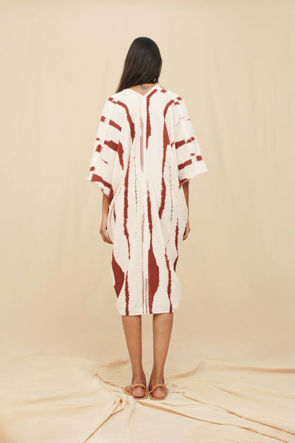 Zanura Long Kaftan Artisanal Cotton - Driftwood Stripe Pink