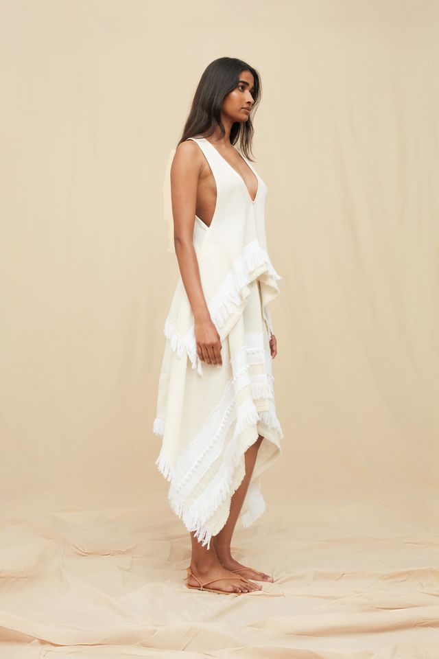 Seneca Midi Skirt Artisanal Cotton - Natural / White