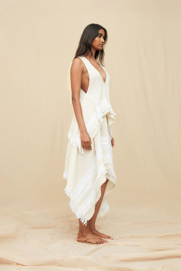Seneca Midi Skirt Artisanal Cotton - Natural / White